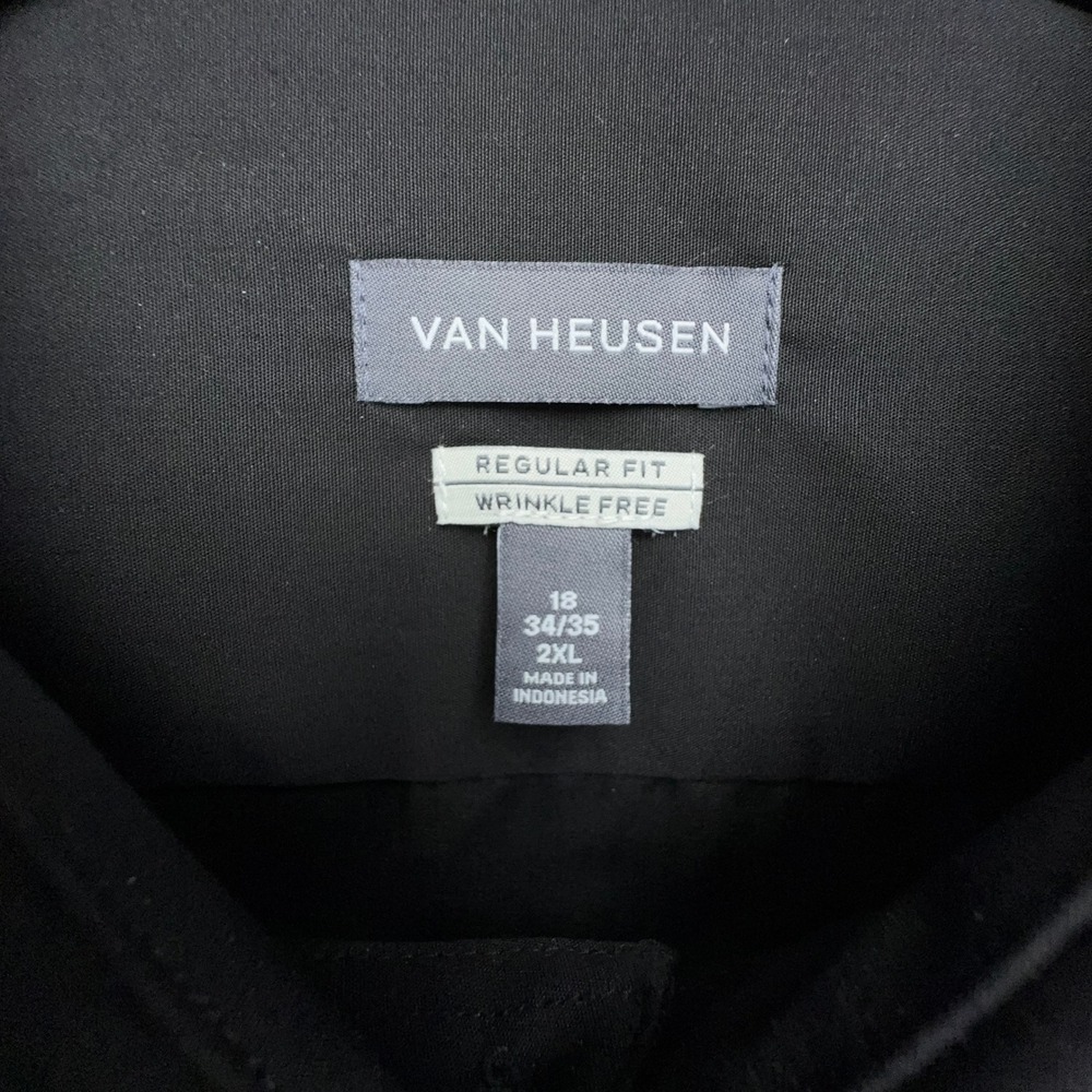 Van Heusen Men 2XL Regular Fit Wrinkle Free Shirt Black 18 34/35‎ Long Sleeve - Picture 6 of 8
